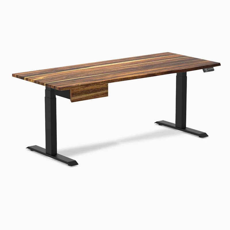 Desky Dual Hardwood Standing Desk With Drawer 150cm White Ash Desktop and Space Grey Frame