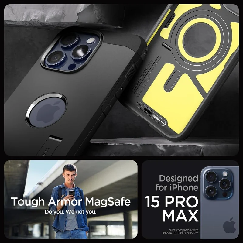 Spigen Apple iPhone 15 Pro Max Tough Armor (MagFit) Case - Black