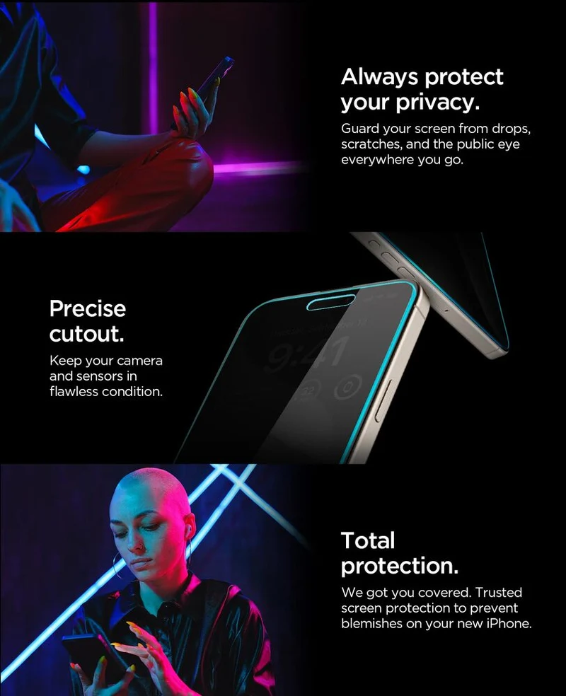 Spigen Apple iPhone 15 Pro Max EZ Fit GLAS.tR Privacy 2PCS Glass Screen Protector - Black