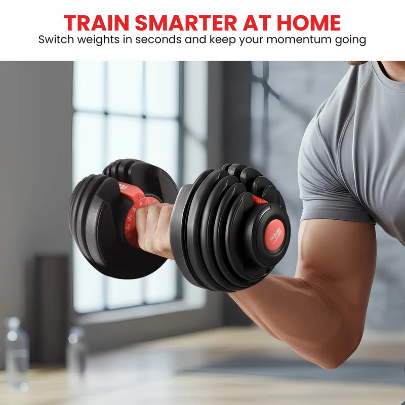 Powertrain 2x 24kg Adjustable Dumbbells Set (Red)
