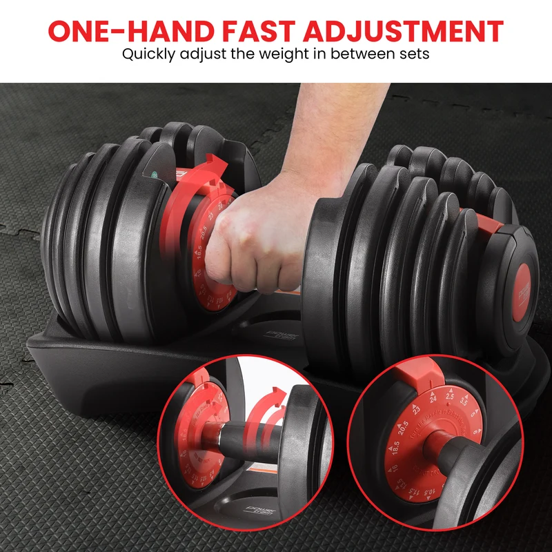Powertrain 24kg Adjustable Dumbbell Home Gym Exercise Weights Free Workout (Red)