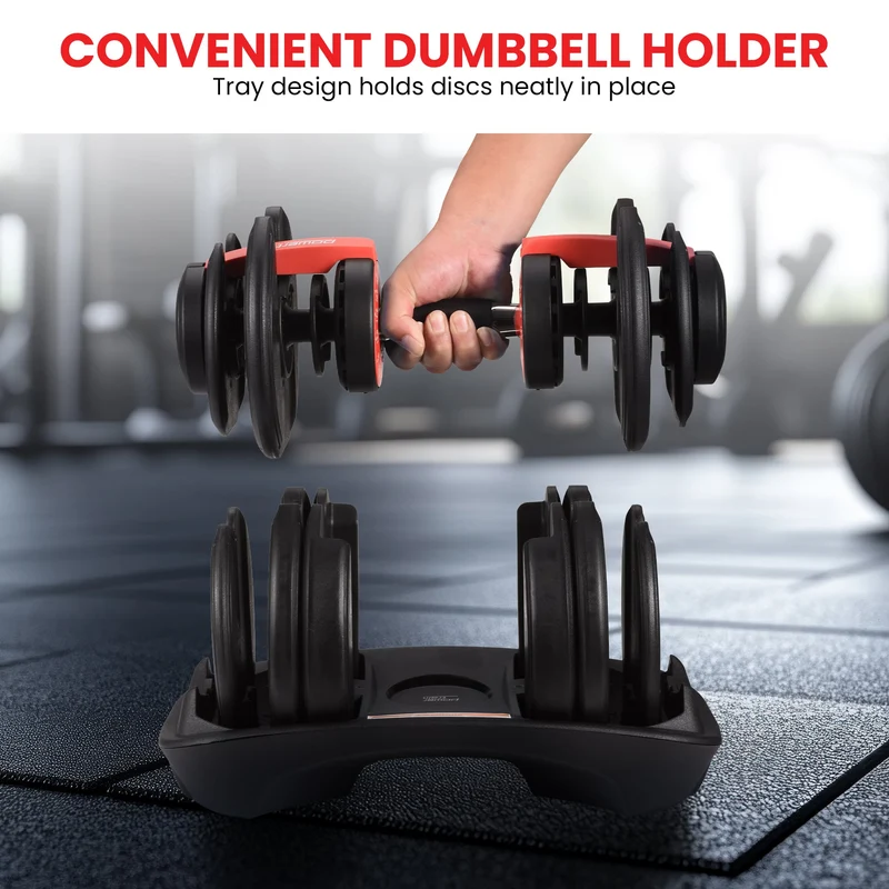 Powertrain 24kg Adjustable Dumbbell Home Gym Exercise Weights Free Workout (Red)