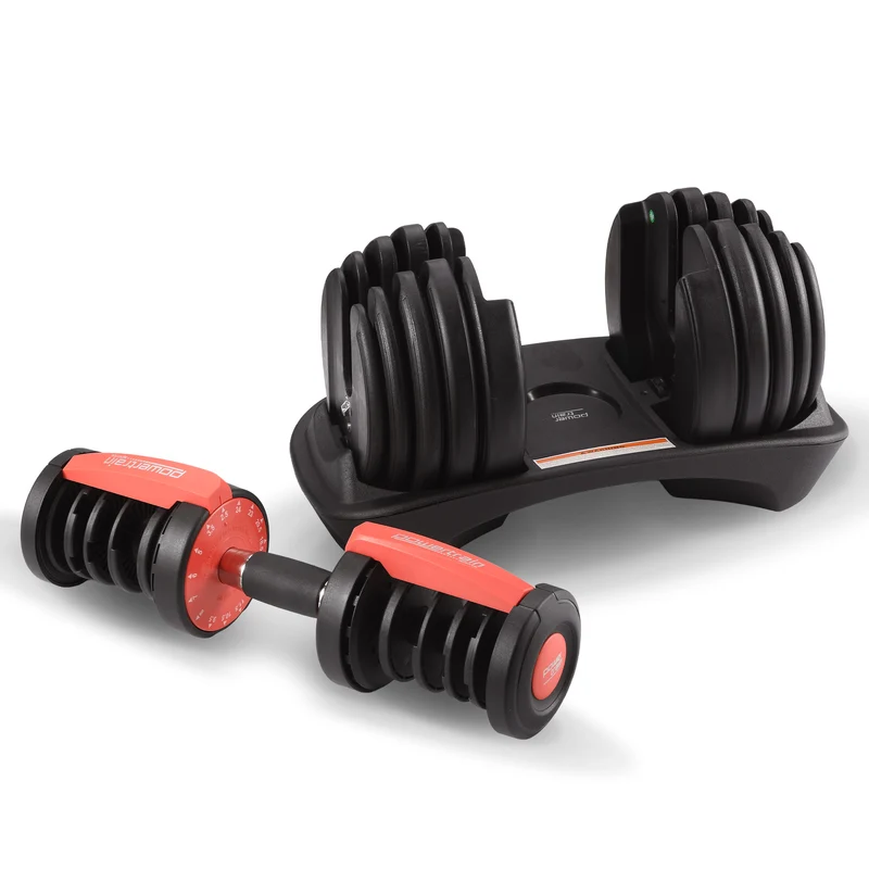Powertrain 24kg Adjustable Dumbbell Home Gym Exercise Weights Free Workout (Red)
