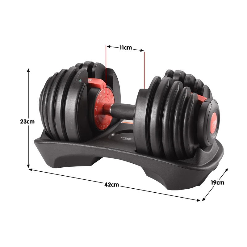Powertrain Adjustable Dumbbells Set Home Gym Exercise Free Weights 48kg with Stand (Red)