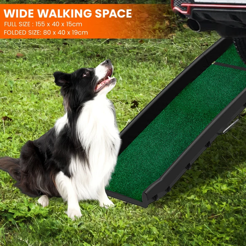 Furtastic Foldable Dog Ramp with Non Slip Synthetic Grass Lightweight Plastic Portable Pet Ramp for Car SUV