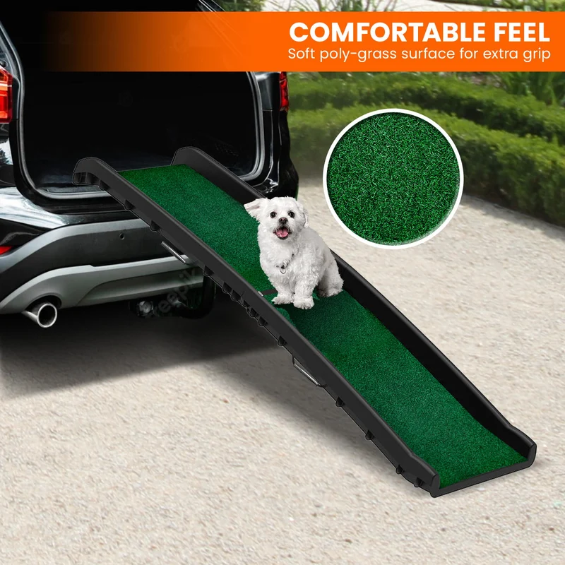 Furtastic Foldable Dog Ramp with Non Slip Synthetic Grass Lightweight Plastic Portable Pet Ramp for Car SUV