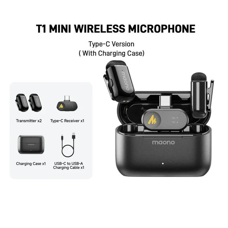 MAONO WAVE T1 MINI Wireless Lavalier Microphone Type-C with Charger Case