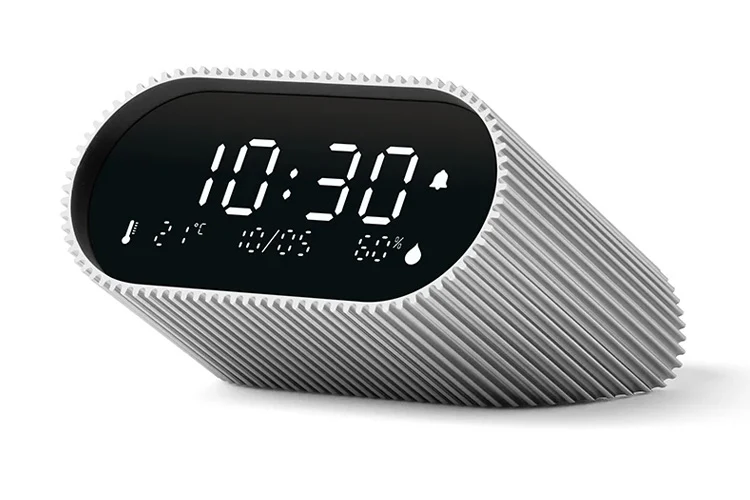 Lexon Ray Clock LCD Alarm Clock with Temp and Humidity Display (Alu Polish)