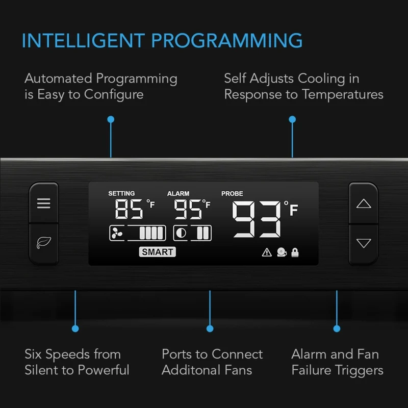 AC Infinity Aircom T9 210 CFM Component Cooler Top Exhaust LCD Controller
