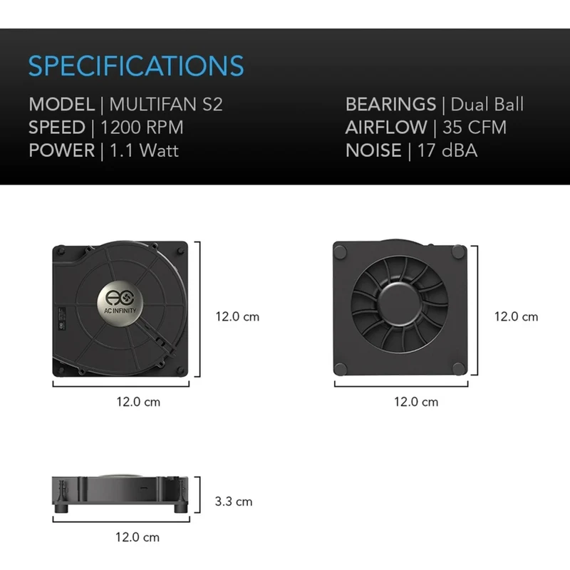 AC Infinity Multifan S2 35 CFM Spot Cooler USB Powered Quiet Fan 120mm