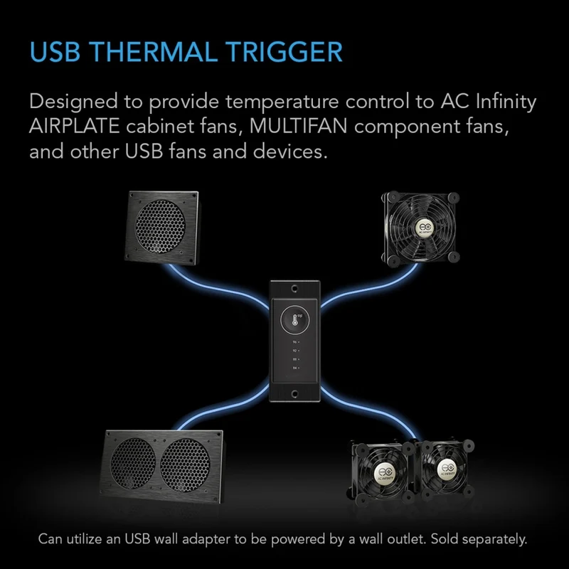 AC Infinity Controller 1 Pre-Set Thermal Trigger USB Fans Black