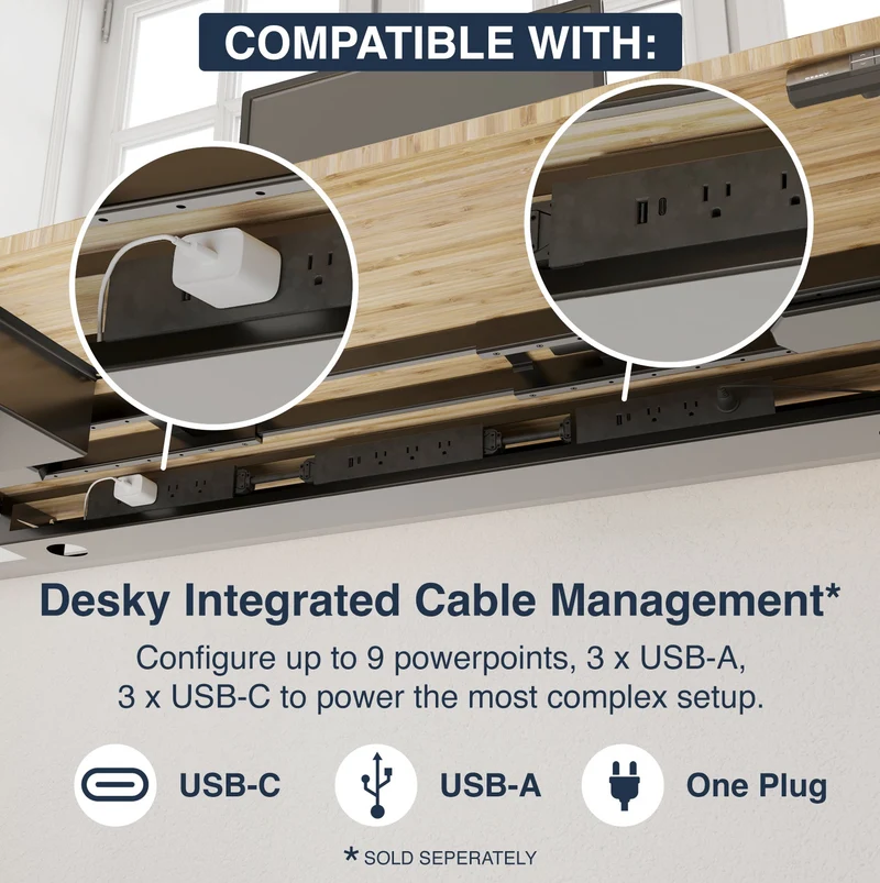 Desky Dual Bamboo Sit Stand Desk 180cm Dark Bamboo Desktop and Wheat Frame
