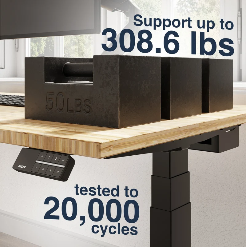 Desky Dual Bamboo Sit Stand Desk 150cm and Wheat Frame