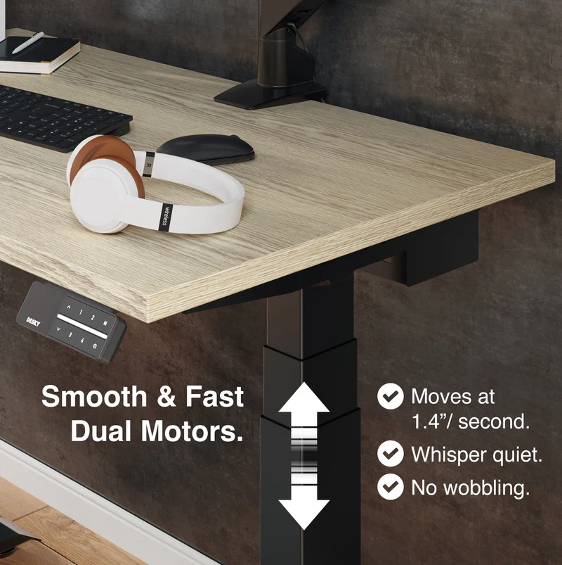 Desky Dual Mini Sit Stand Desk 1000x600 Natural Walnut Desktop and Wheat Frame