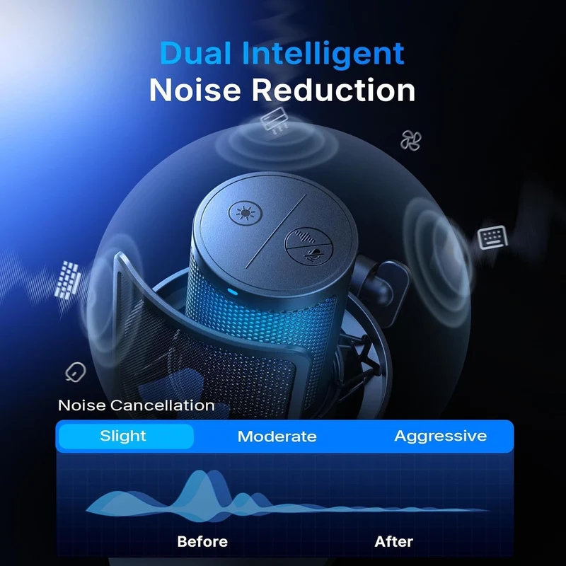MAONO DGM20WS Wireless RGB Gaming Microphone with Book Arm - Black