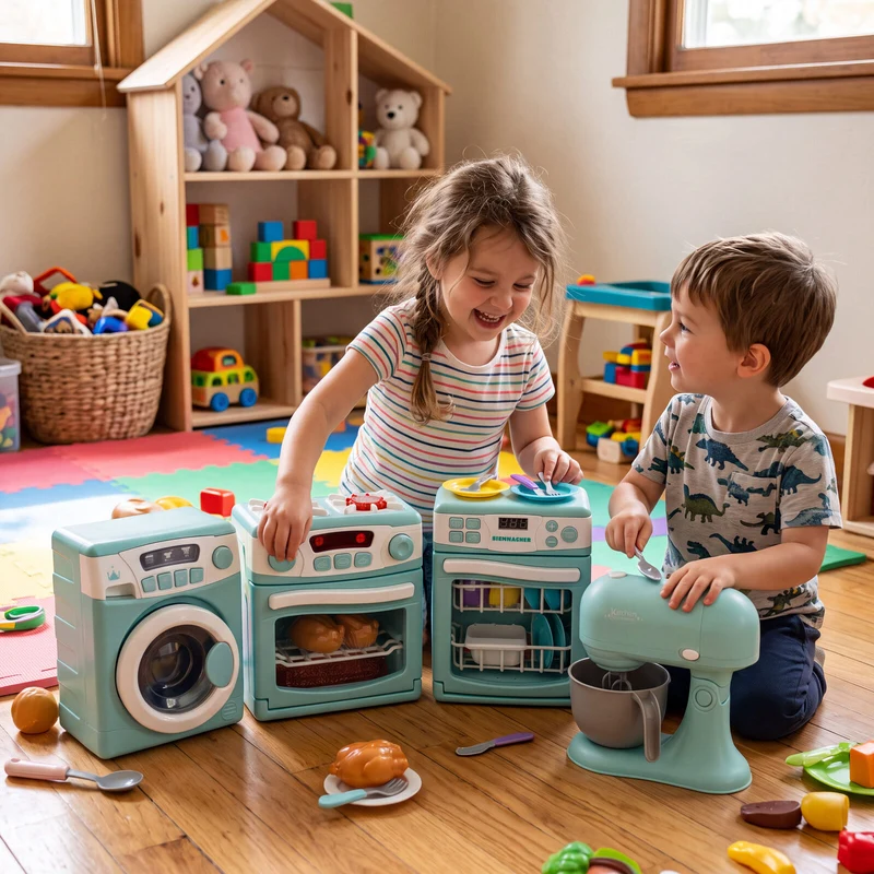 Gem Toys 4 Piece Home Appliance Toy Mixer, Washing Machine, Oven & Dishwasher, With Lights & Sound