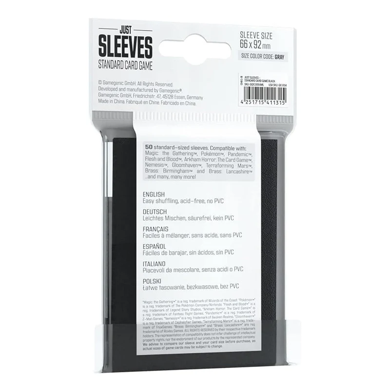 Gamegenic Just Sleeves Standard Card Game Black 50ct
