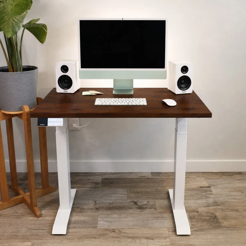 Desky Dual Mini Softwood Sit Stand Desk 80cm American Rustic Pine Desktop and Wheat Frame