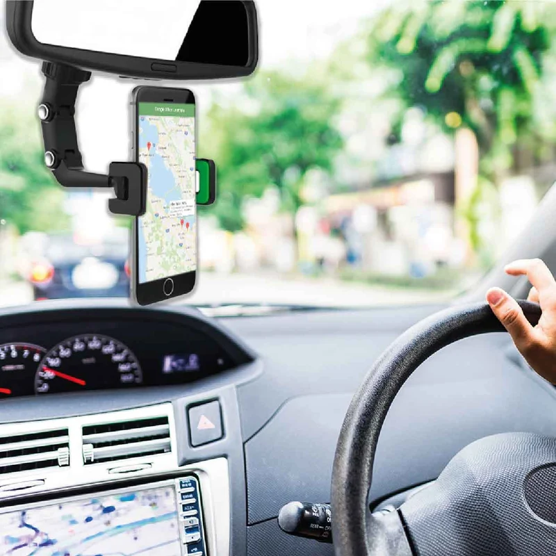 Laser Rear View Mirror Phone Mount with Adjustable Clamp (Black)