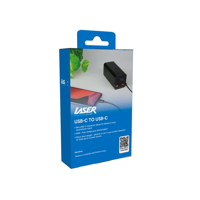 Laser 60W USB-C to USB-C Cable Black 0.5M