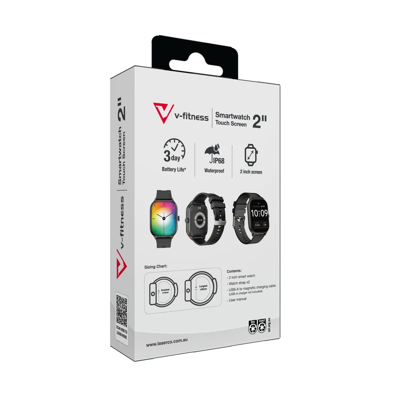 V-Fitness Smart Watch 2"Touch Screen with Health Monitoring (Black)