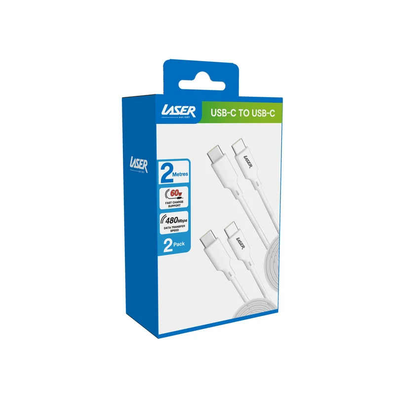 Laser 2m (2-pack) USB-C to USB-C Cable 60W (White)