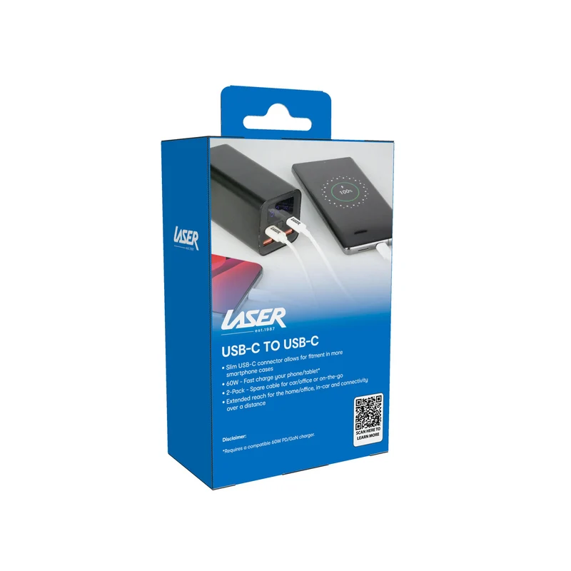 Laser 2m (2-pack) USB-C to USB-C Cable 60W (White)