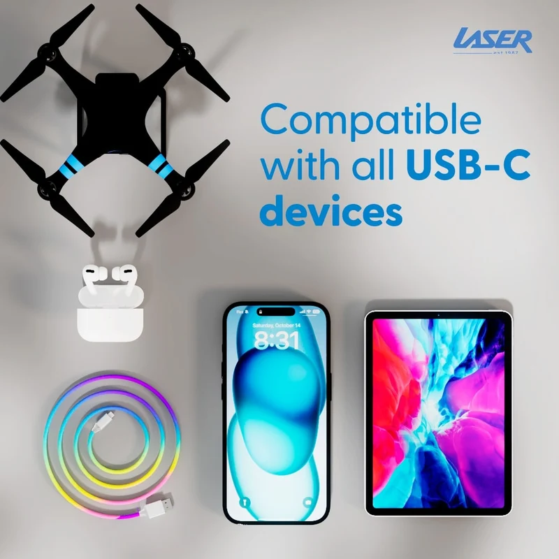 Laser 1m Nylon-Braided Type-C Charging Cable (Rainbow)