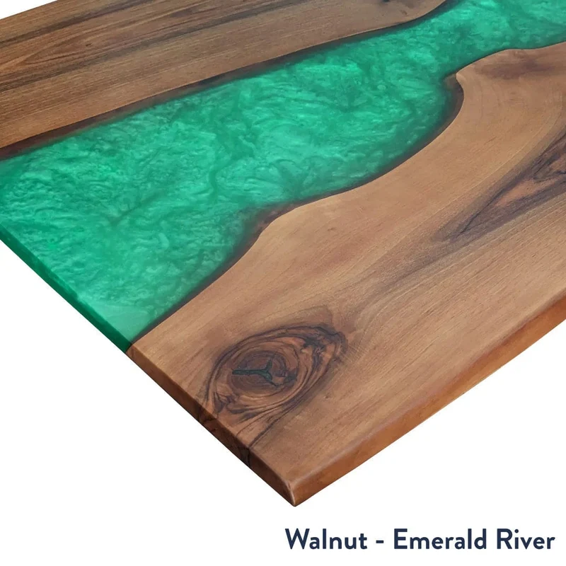 Desky Dual Resin Hardwood Sit Stand Desk 200cm Natural Walnut Emerald River Desktop and Wheat Frame