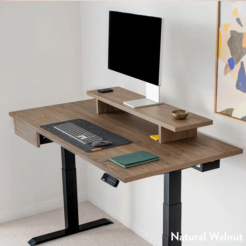Desky Dual Melamine Sit Stand Desk 200cm Natural Walnut Desktop and Wheat Frame