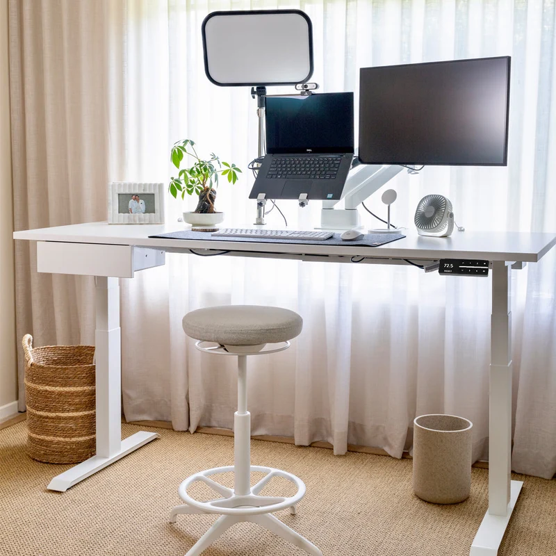 Desky Dual Melamine Sit Stand Desk 200cm White Desktop and Wheat Frame