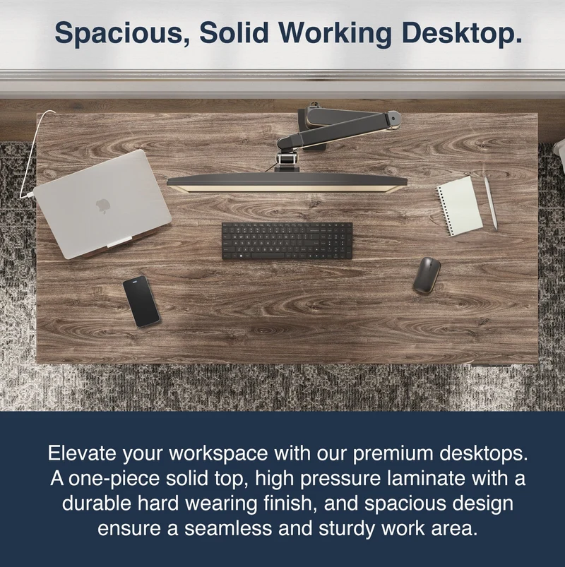 Desky Dual Melamine Sit Stand Desk 120cm Prime Oak Desktop and Wheat Frame