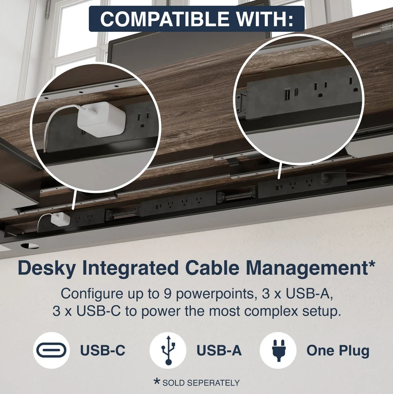 Desky Dual Melamine Sit Stand Desk 150cm Classic Oak Desktop and Wheat Frame