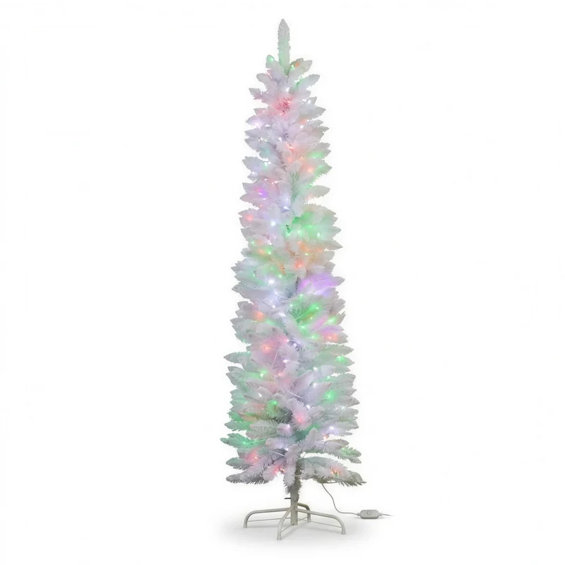 Christabelle 1.8m 6ft White Fairy Floss Christmas Tree Pre Lit RGB LED Flocked Slim 20 Modes Festive Holiday Decoration