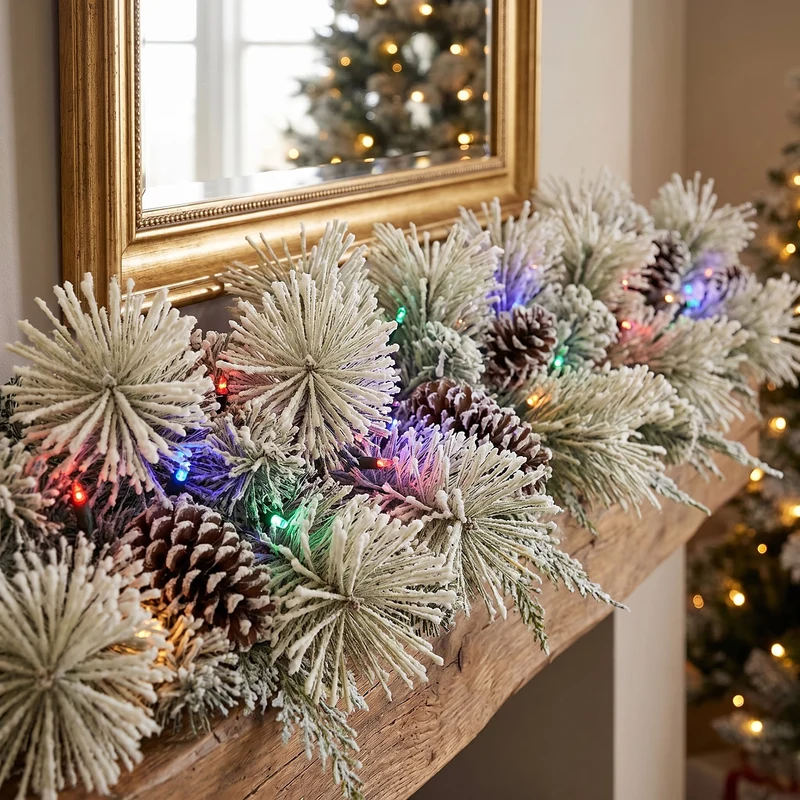 Christabelle 2.74m Alpine Snow Christmas Garland Pre Lit Multi Function LED Timer Flocked Pine Cones