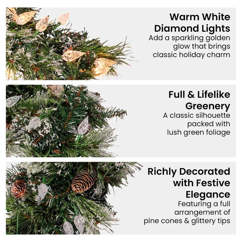Christabelle 2.7m Christmas Garland with LED Lights Glittery Snow Bristle Tree Decoration Ornament