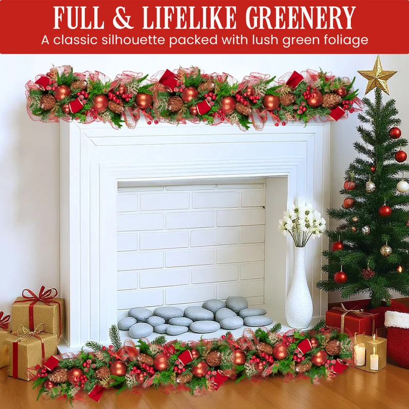 Christabelle 1m Christmas Garland with Red Berries Pine Cones Baubles Berries Tree Decoration Ornament