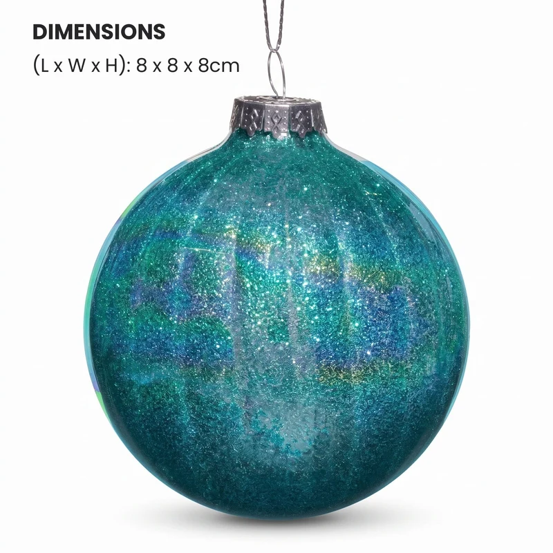 Christabelle 6 Teal Glass Christmas Baubles Textured Gloss 8cm Xmas Tree Decorations Hanging Ornaments Gift Boxed Set