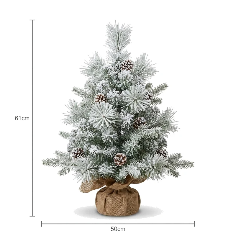 Christabelle 61cm 2ft Alpine Snow Potted Christmas Tree Pre Lit LED Pinecone Hessian Tabletop Festive Holiday Decoration
