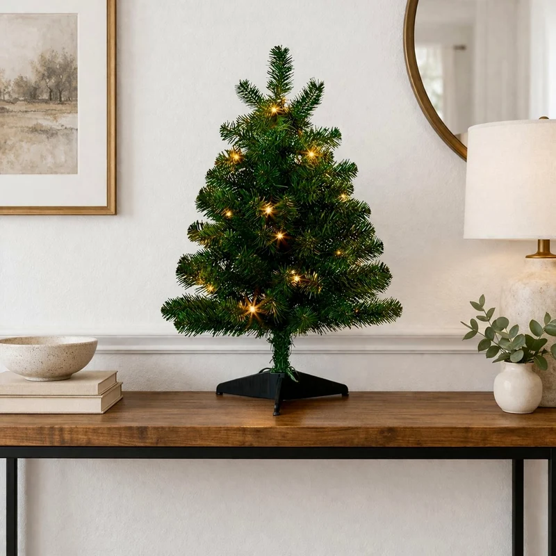 Christabelle 61cm 2ft Highland Pine Christmas Tree Pre Lit Warm White LED Timer Tabletop Artificial Indoor Xmas Decor