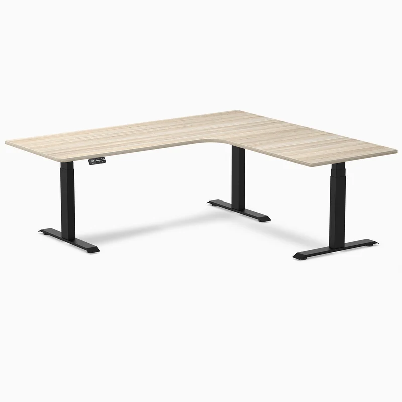 Desky L-Shape Melamine Sit Stand Desk 200cm - Left Return Sublime Teak Top and Wheat Leg