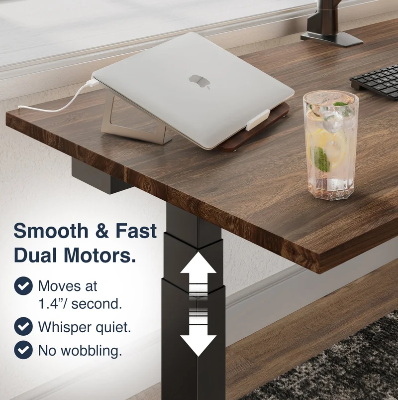 Desky Dual Hardwood Sit Stand Desk 180cm Saman Desktop and Wheat Frame