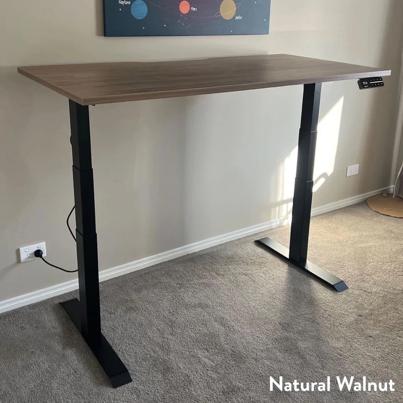 Desky Dual Scalloped Melamine Sit Stand Desk - Natural Walnut / 1800x750mm / Wheat