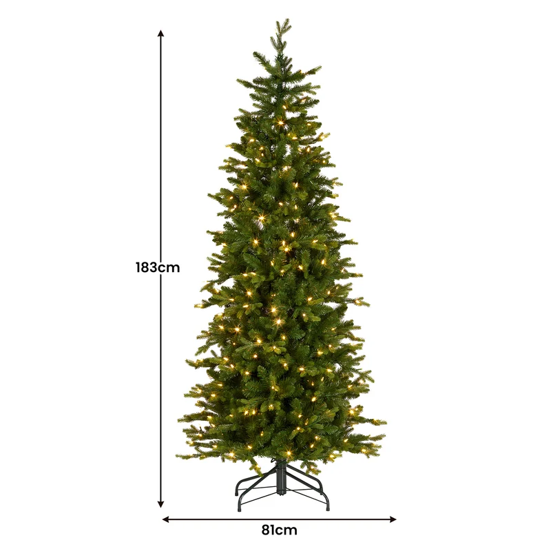 Christabelle 1.8m 6ft Slim Carrington Fir Christmas Tree Multi Functional White & Coloured LED Lights & Foot Pedal