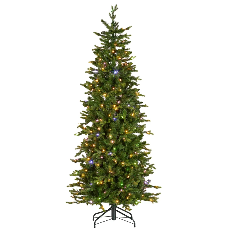 Christabelle 1.8m 6ft Slim Carrington Fir Christmas Tree Multi Functional White & Coloured LED Lights & Foot Pedal