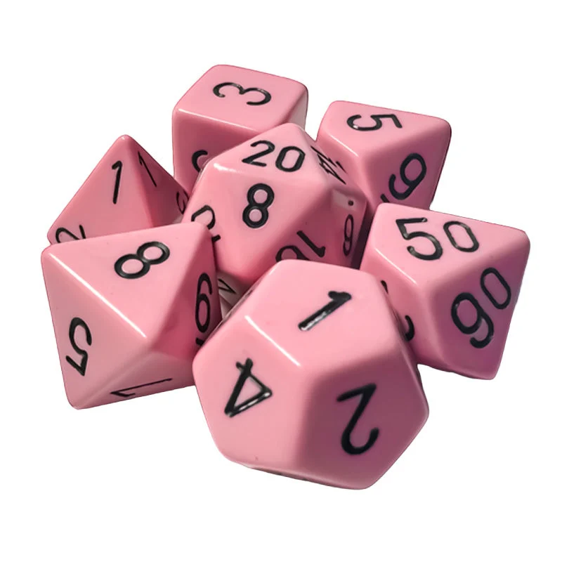 Chessex CHX 25464 Opaque Polyhedral Pastel Pink/Black 7-Die RPG Dice Set