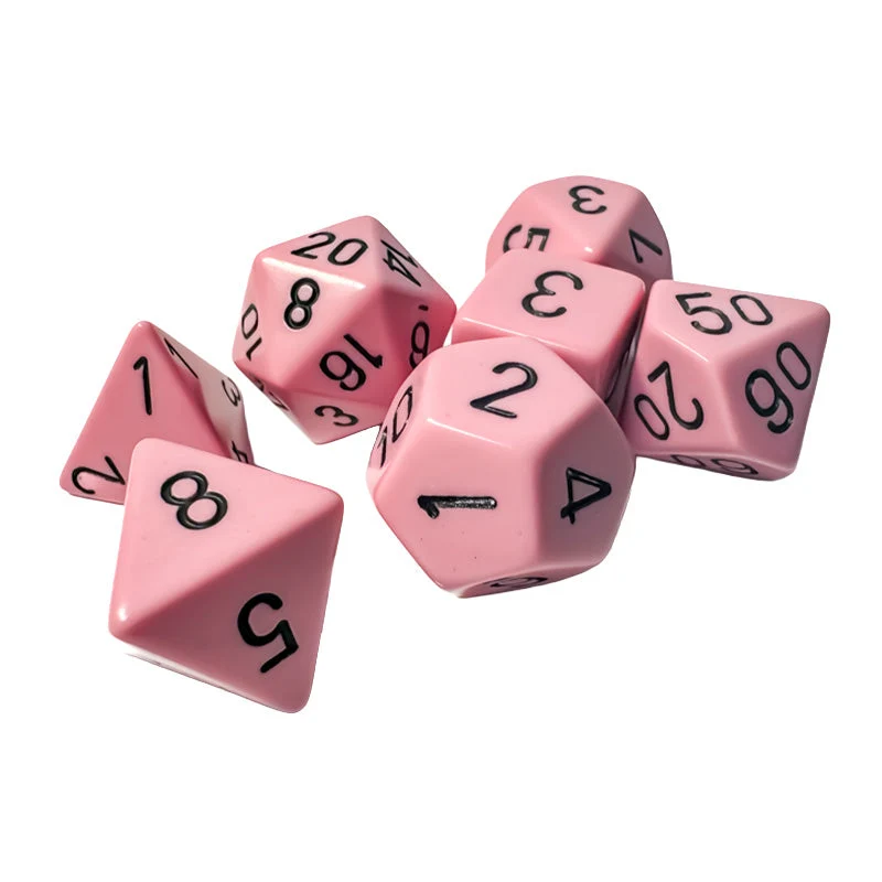 Chessex CHX 25464 Opaque Polyhedral Pastel Pink/Black 7-Die RPG Dice Set