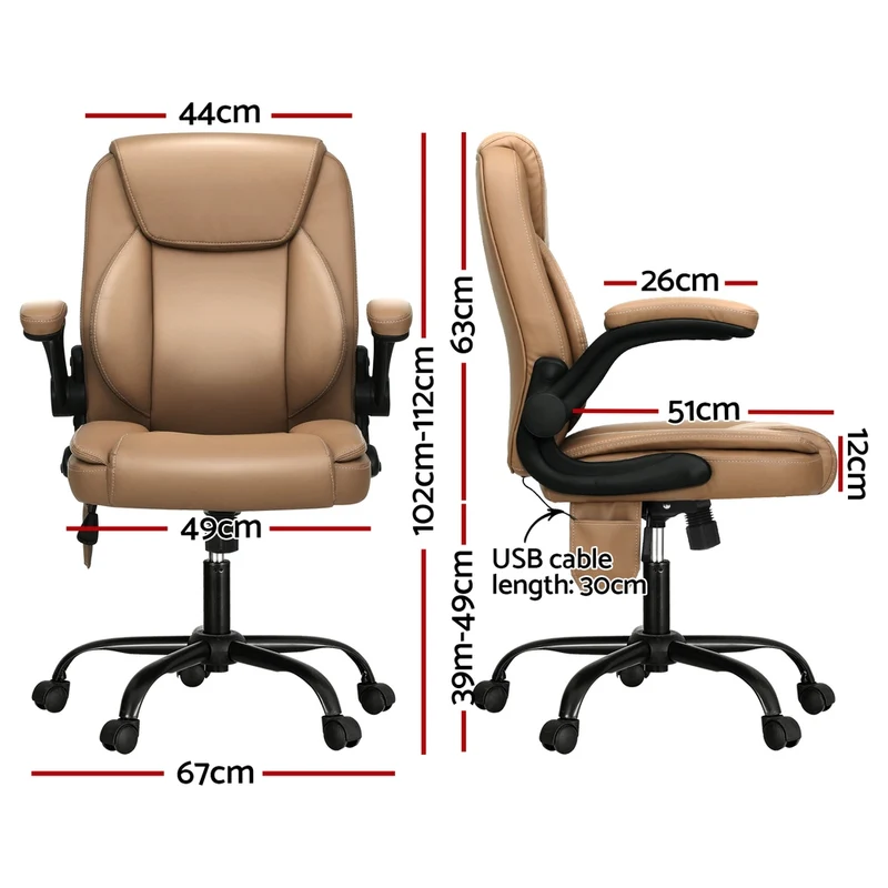 Artiss 2 Point Massage Office Chair Leather Mid Back (Brown)