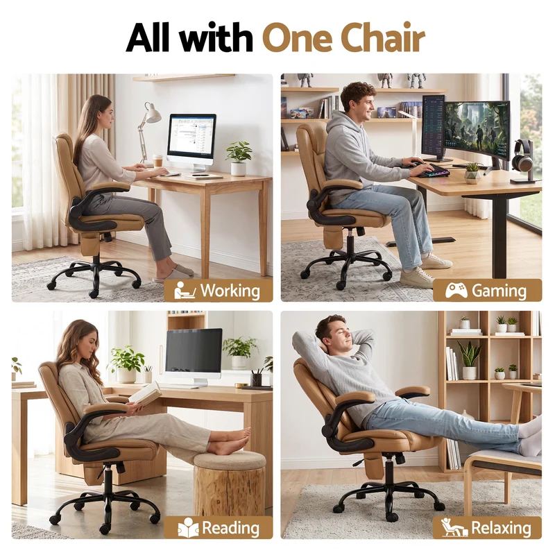 Artiss 2 Point Massage Office Chair Leather Mid Back (Brown)