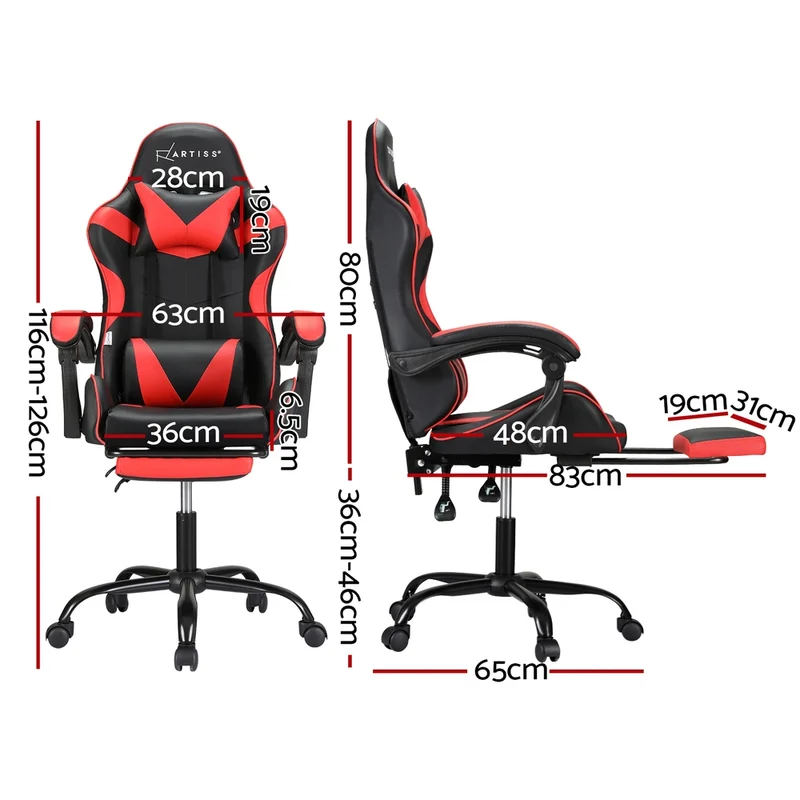 Artiss 2 Point Massage Gaming Office Chair Footrest (Red)